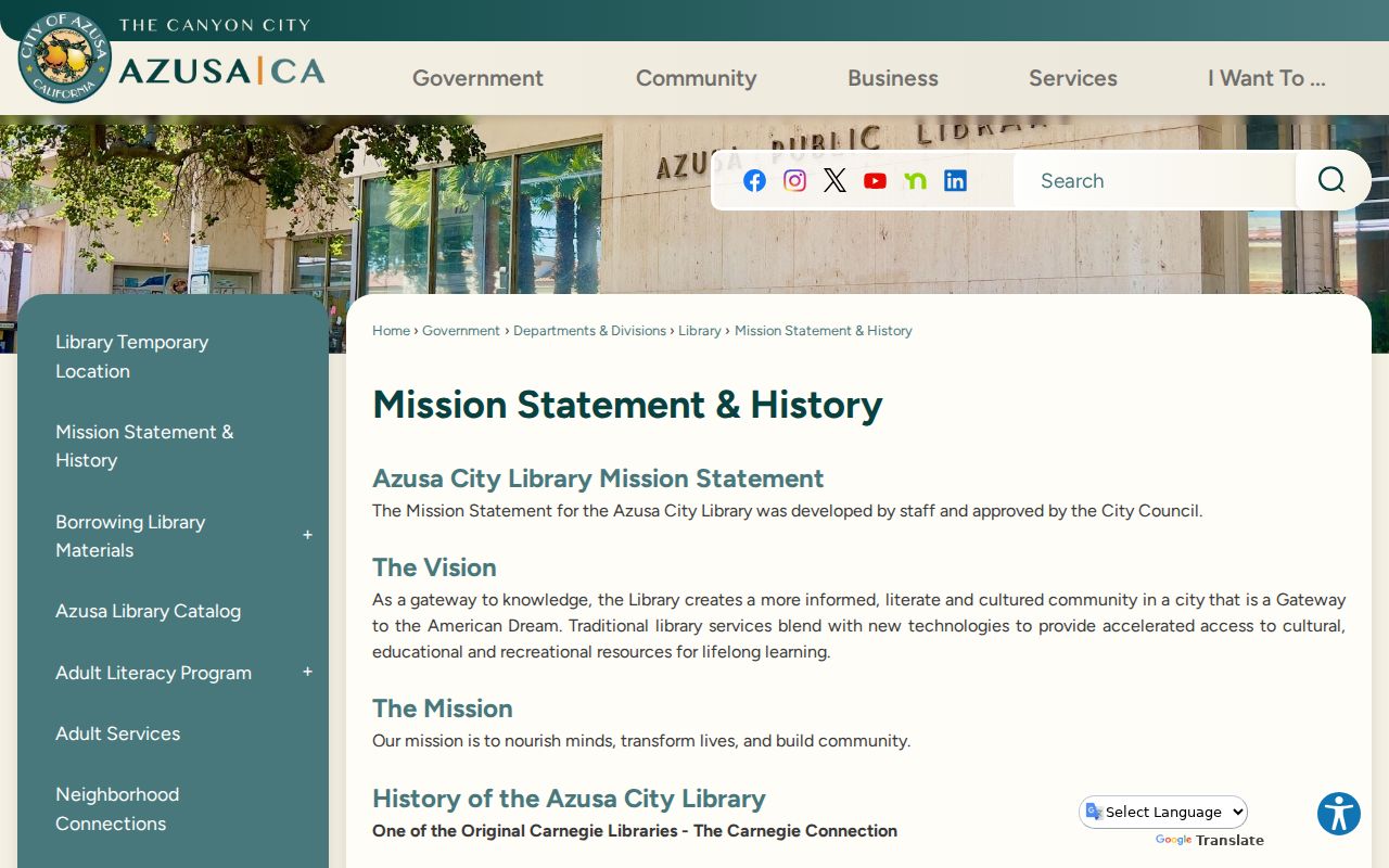 Azusa city directory library history and Carnegie-era collection