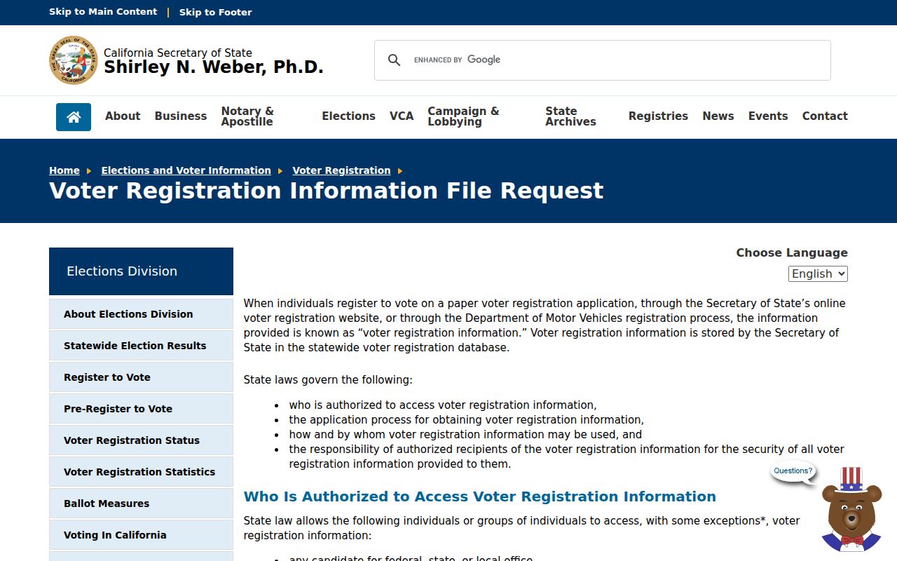 Azusa ZIP code directory California voter file request limits
